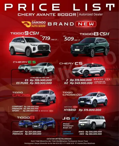 Pricelist Harga Chery tamansari 2025